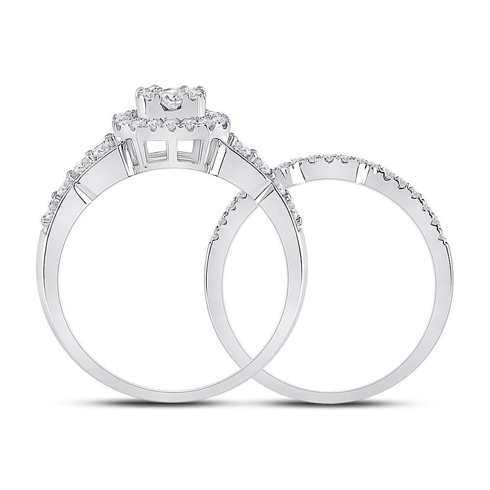 14kt White Gold Baguette Diamond Bridal Wedding Ring Band Set 1 Cttw