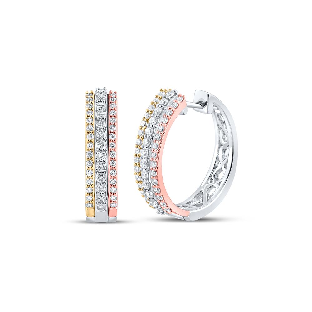 10kt Tri-Tone Gold Womens Round Diamond Hoop Earrings 1/2 Cttw