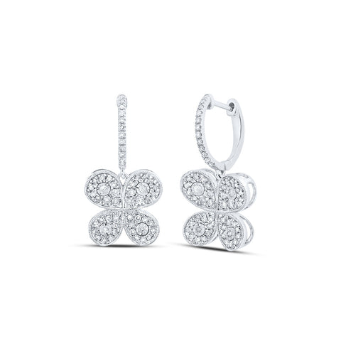 10kt White Gold Womens Round Diamond Butterfly Hoop Dangle Earrings 3/4 Cttw