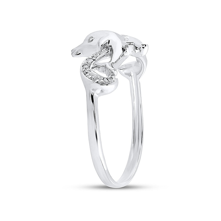 10kt White Gold Womens Round Diamond Double Dolphin Accent Ring 1/20 Cttw