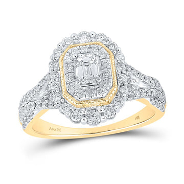 14kt Yellow Gold Emerald Diamond Halo Bridal Wedding Engagement Ring 1 Cttw