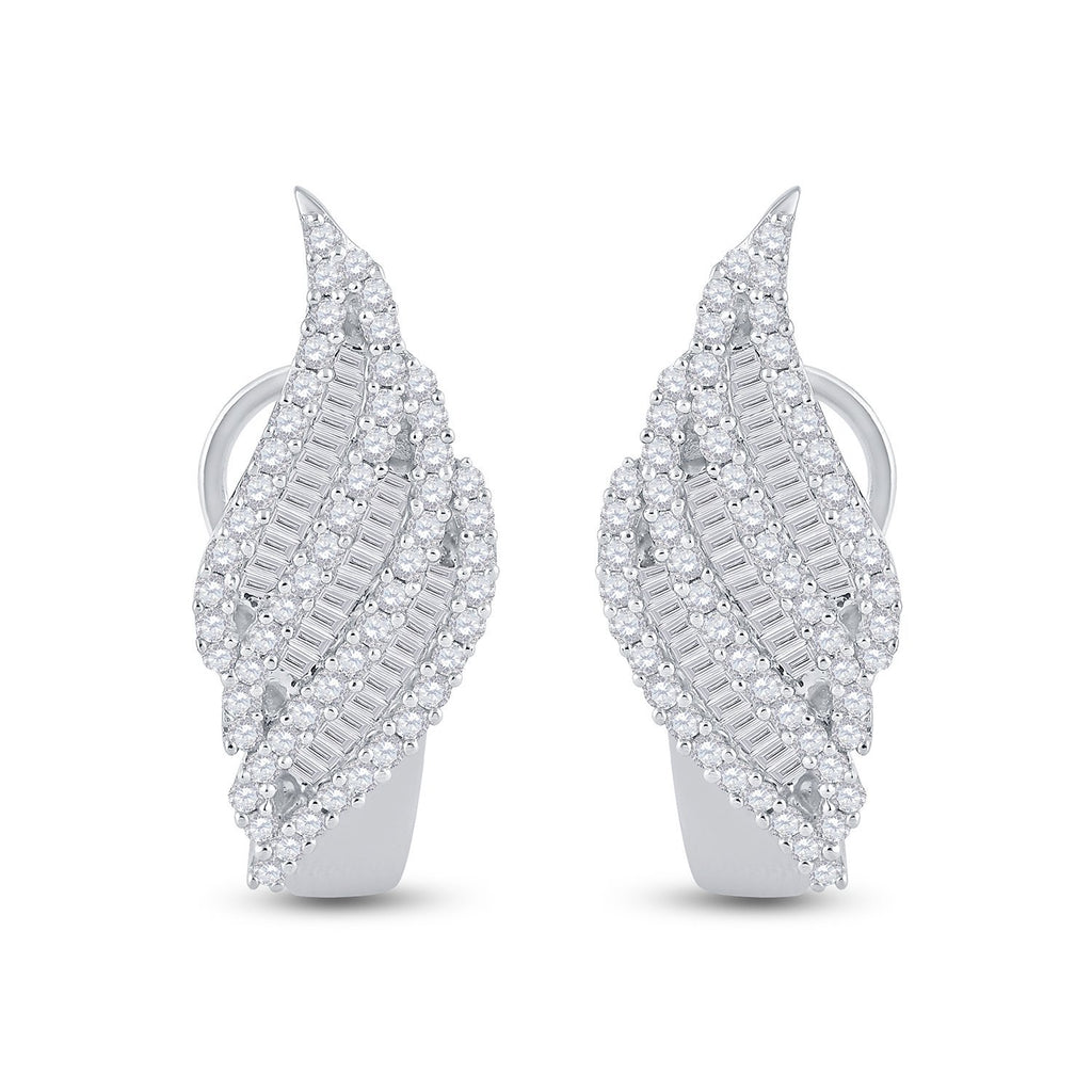 14kt White Gold Womens Round Diamond French-Clip Hoop Earrings 1-1/3 Cttw