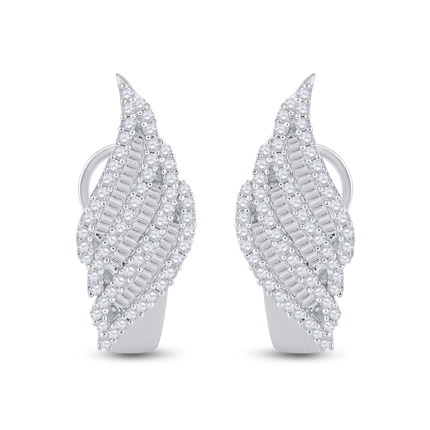 14kt White Gold Womens Round Diamond French-Clip Hoop Earrings 1-1/3 Cttw