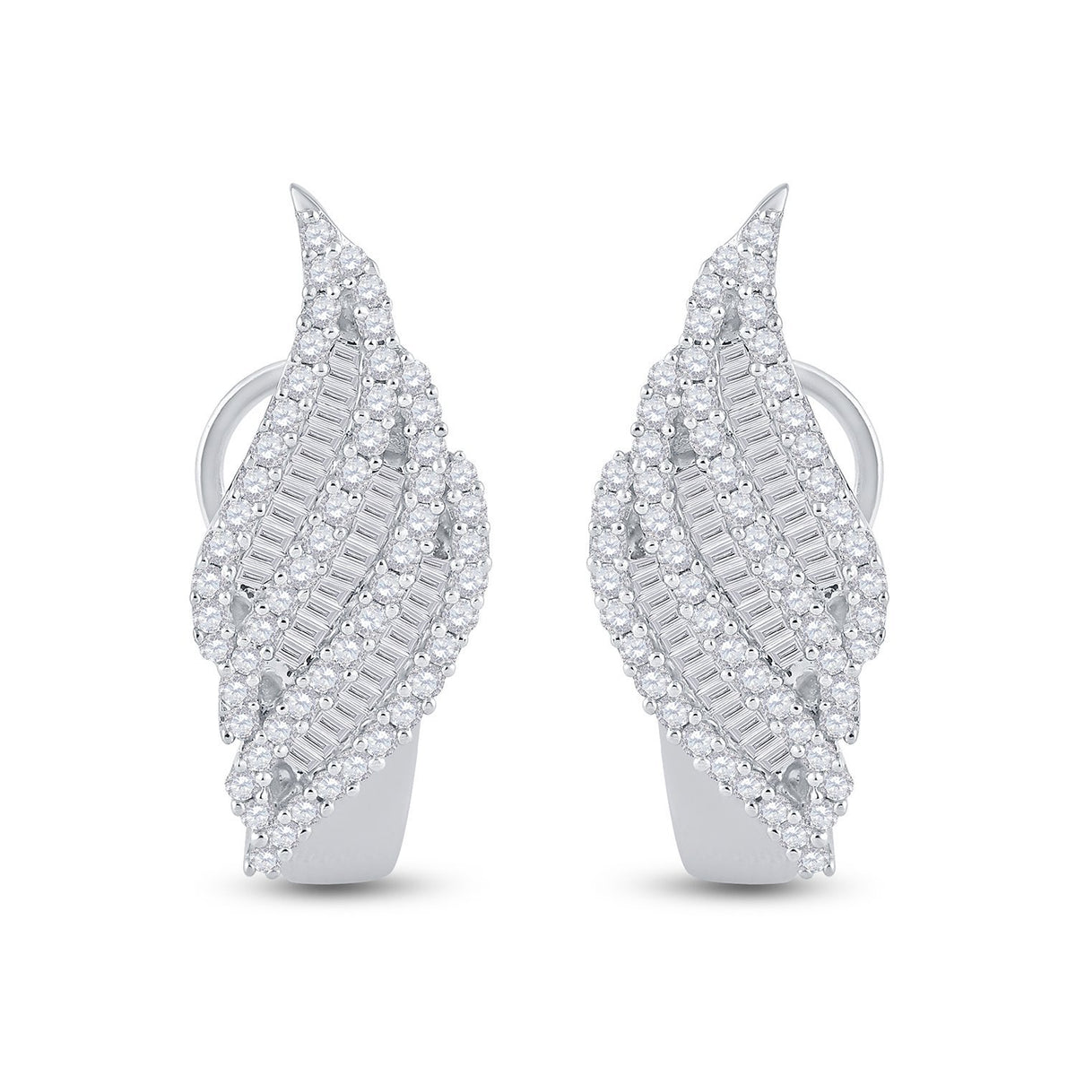 14kt White Gold Womens Round Diamond French-Clip Hoop Earrings 1-1/3 Cttw
