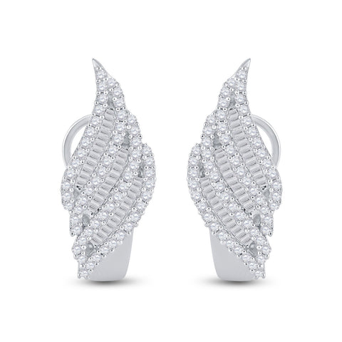 14kt White Gold Womens Round Diamond French-Clip Hoop Earrings 1-1/3 Cttw