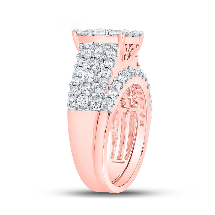 10kt Rose Gold Round Diamond Bridal Wedding Ring Band Set 2 Cttw