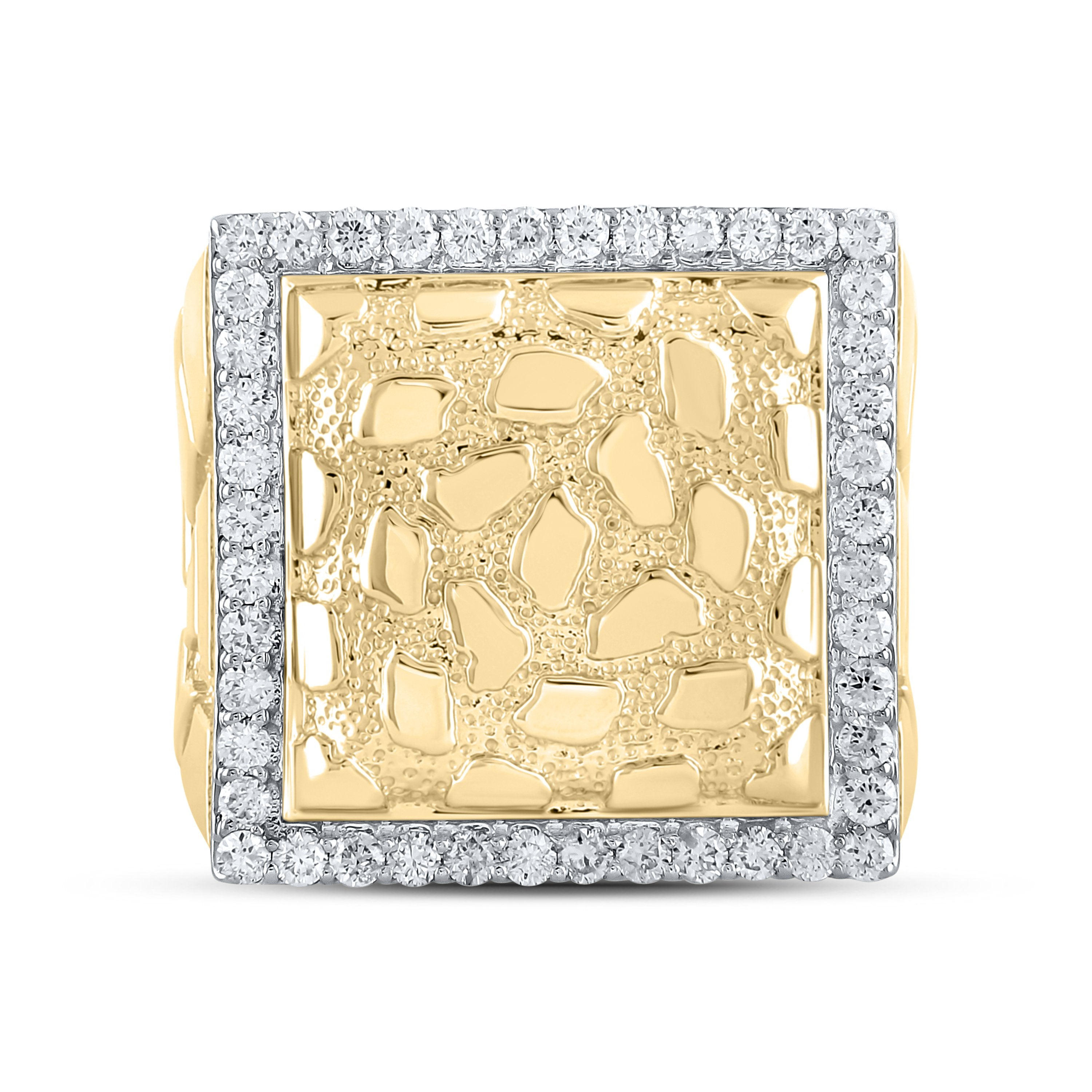 10kt Yellow Gold Mens Round Diamond Nugget Square Ring 7/8 Cttw