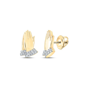 10kt Yellow Gold Womens Round Diamond Praying Hands Earrings 1/12 Cttw