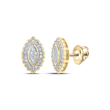 10kt Yellow Gold Womens Round Diamond Oval Cluster Earrings 1/5 Cttw
