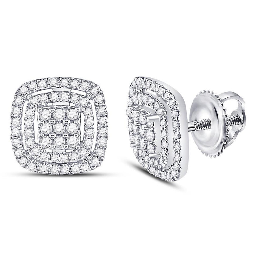 14kt White Gold Womens Round Diamond Cushion Cluster Earrings 1/2 Cttw