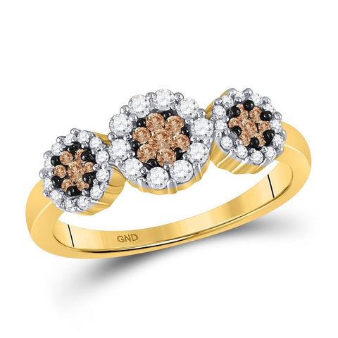 14kt Yellow Gold Womens Round Brown Diamond Cluster Ring 1/2 Cttw