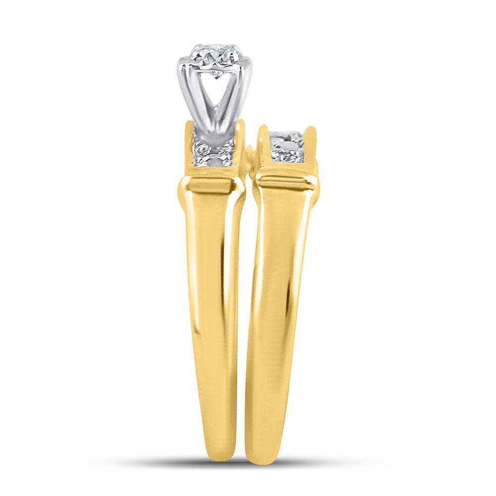 Sterling Silver His Hers Round Diamond Solitaire Matching Wedding Set 1/20 Cttw