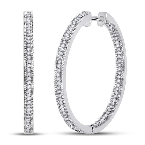 10kt White Gold Womens Round Diamond Inside Outside Hoop Earrings 1/2 Cttw