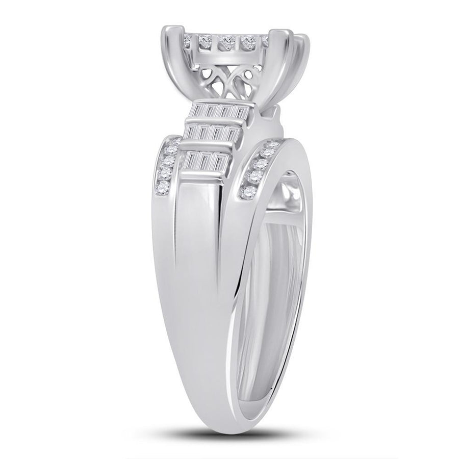 10kt White Gold Princess Diamond Cluster Bridal Wedding Engagement Ring 1 Cttw