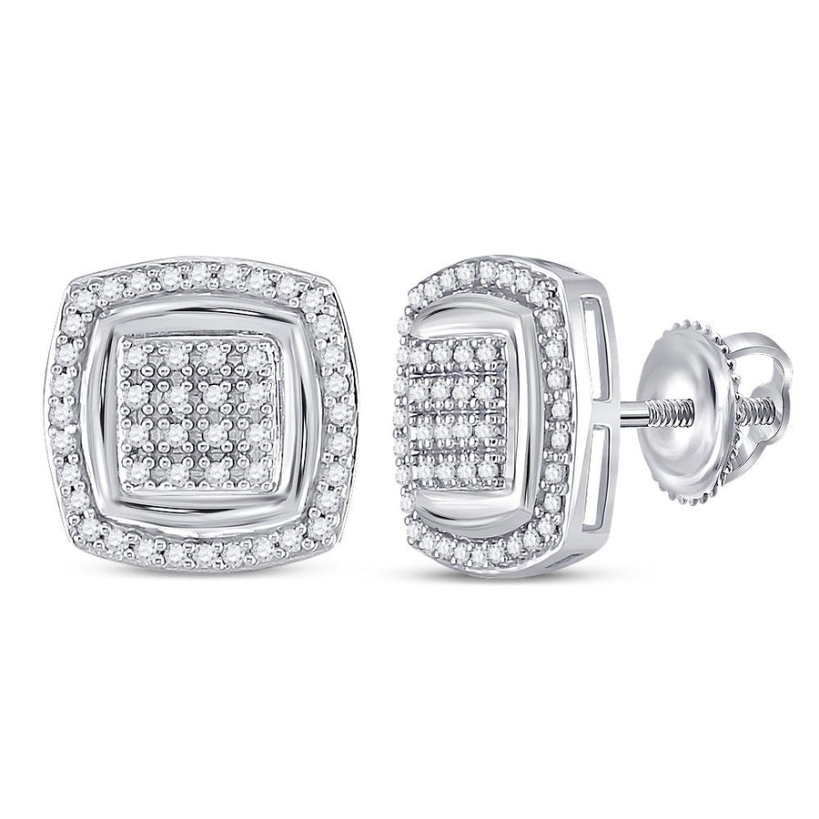 10kt White Gold Womens Round Diamond Square Earrings 1/4 Cttw