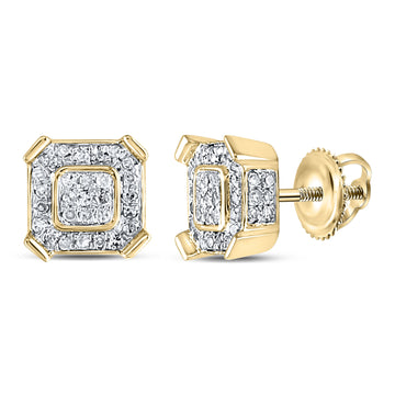 14kt Yellow Gold Mens Round Diamond Square Cluster Earrings 1/2 Cttw