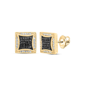 10kt Yellow Gold Round Black Color Treated Diamond Square Earrings 1/3 Cttw