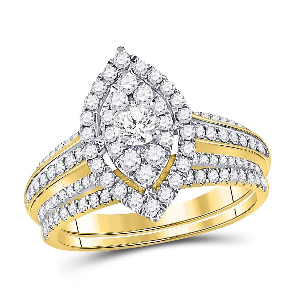 14kt Yellow Gold Round Diamond Bridal Wedding Ring Band Set 1 Cttw