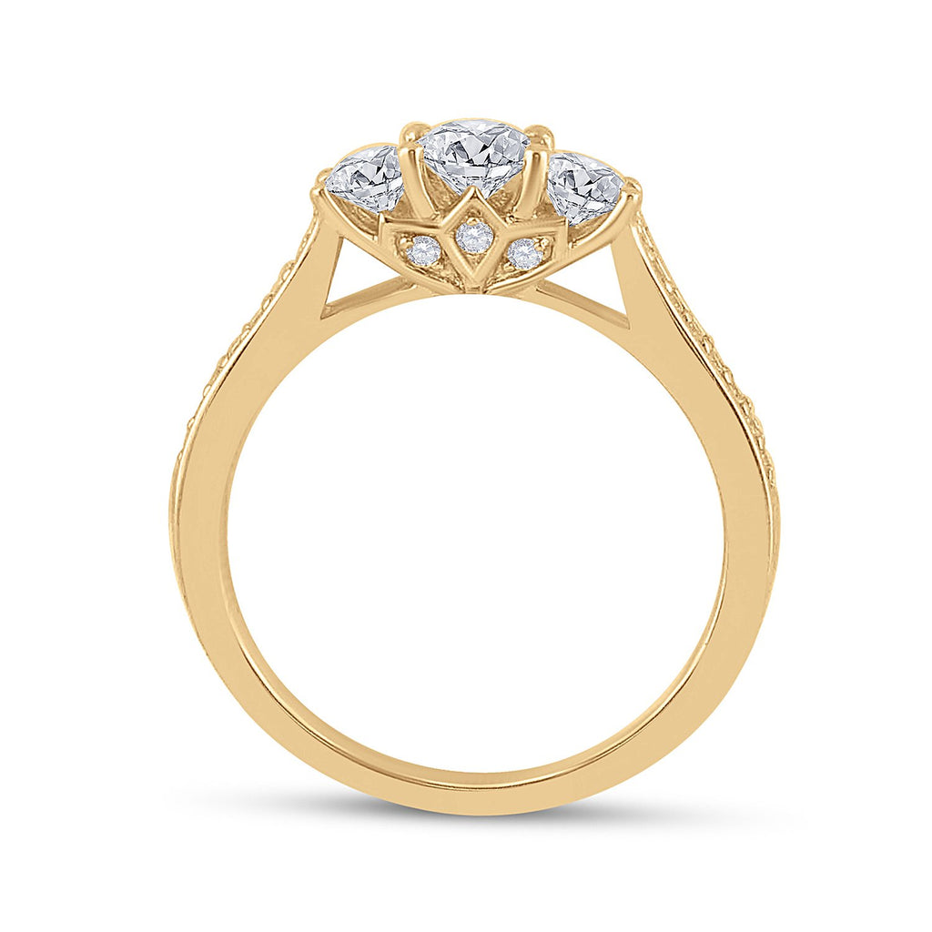 14kt Yellow Gold Round Diamond Bridal Wedding Ring Band Set 1 Cttw