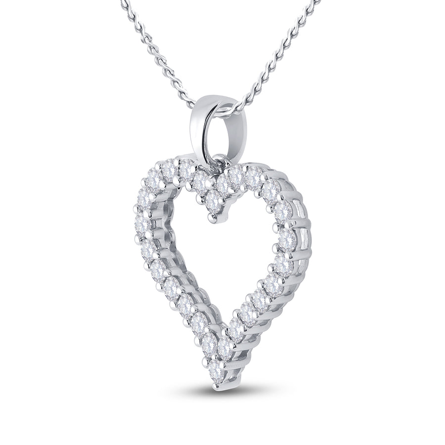 14kt White Gold Womens Round Diamond Outline Heart Pendant 1 Cttw