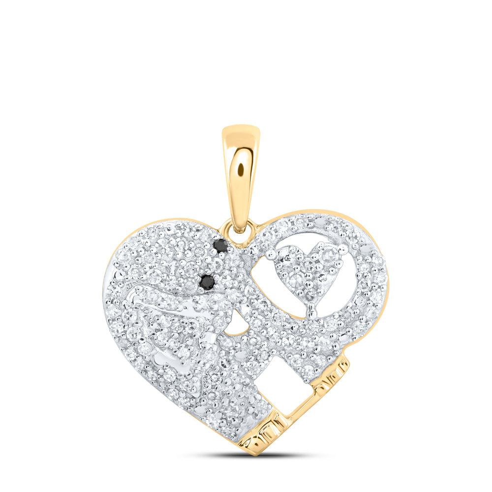 10kt Yellow Gold Womens Round Diamond Elephant Heart Pendant 1/3 Cttw