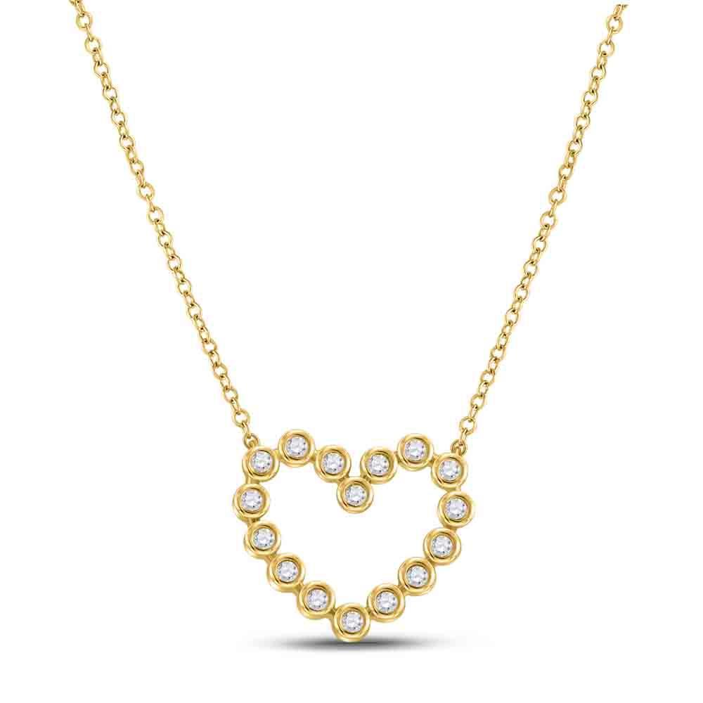 14kt Yellow Gold Womens Round Diamond Outline Heart Necklace 1/4 Cttw