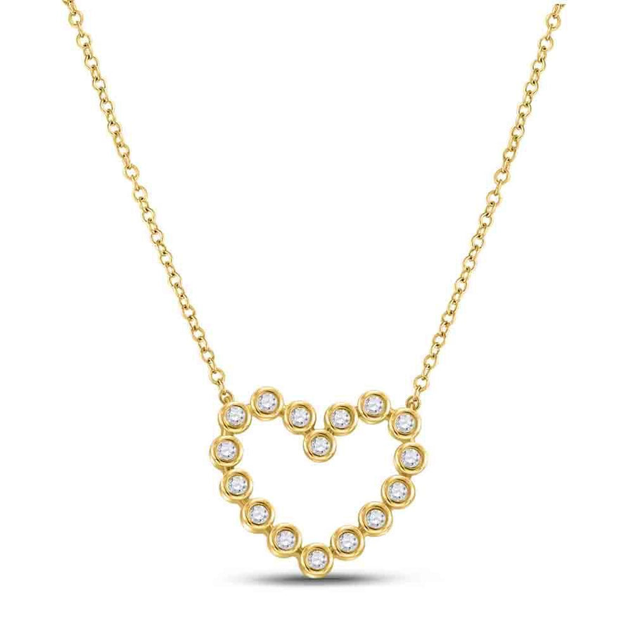 14kt Yellow Gold Womens Round Diamond Outline Heart Necklace 1/4 Cttw