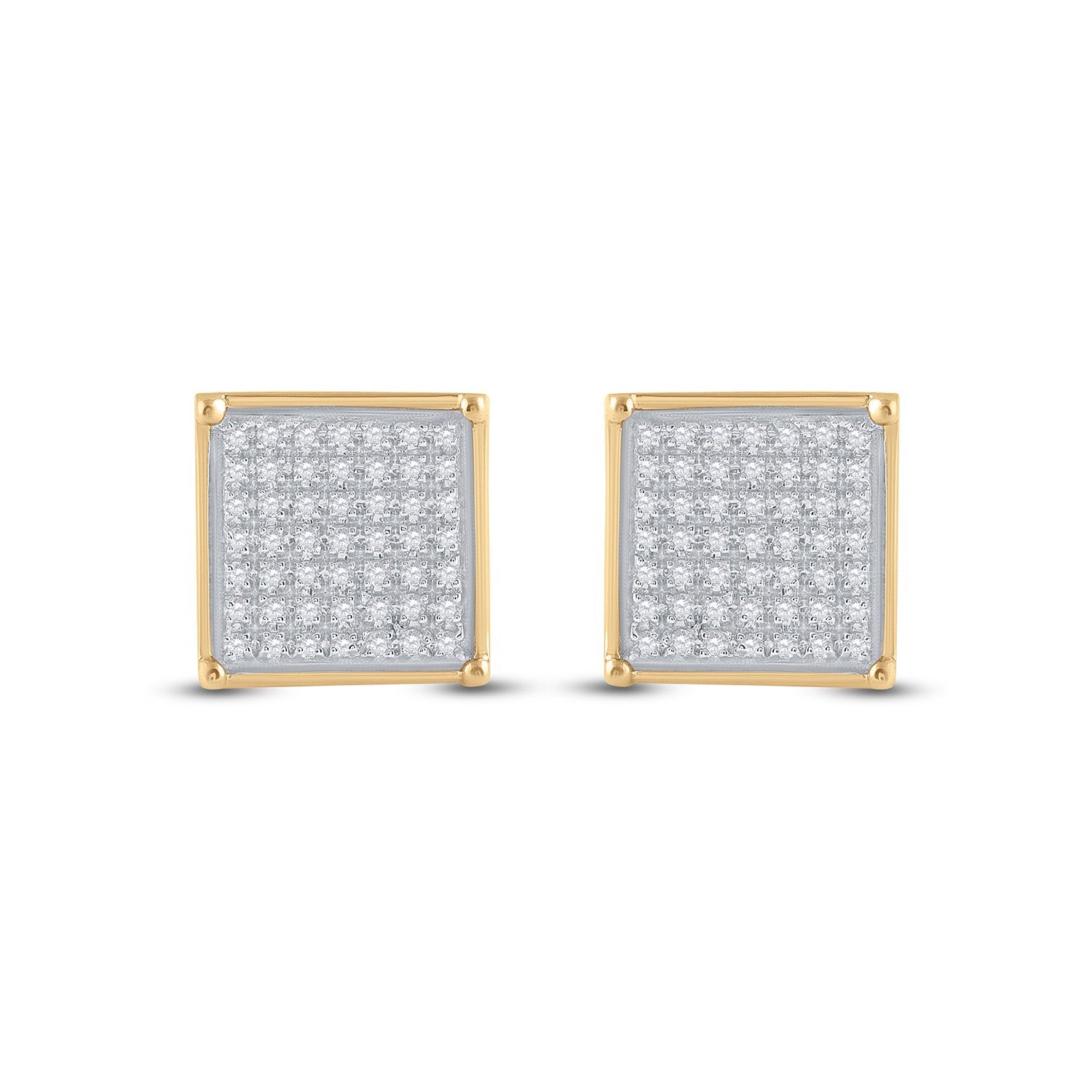 10kt Yellow Gold Womens Round Diamond Square Earrings 1/3 Cttw