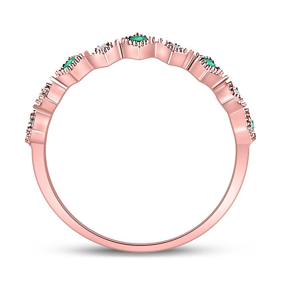 10kt Rose Gold Womens Round Emerald Diamond Square Stackable Band Ring 1/5 Cttw