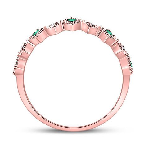 10kt Rose Gold Womens Round Emerald Diamond Square Stackable Band Ring 1/5 Cttw
