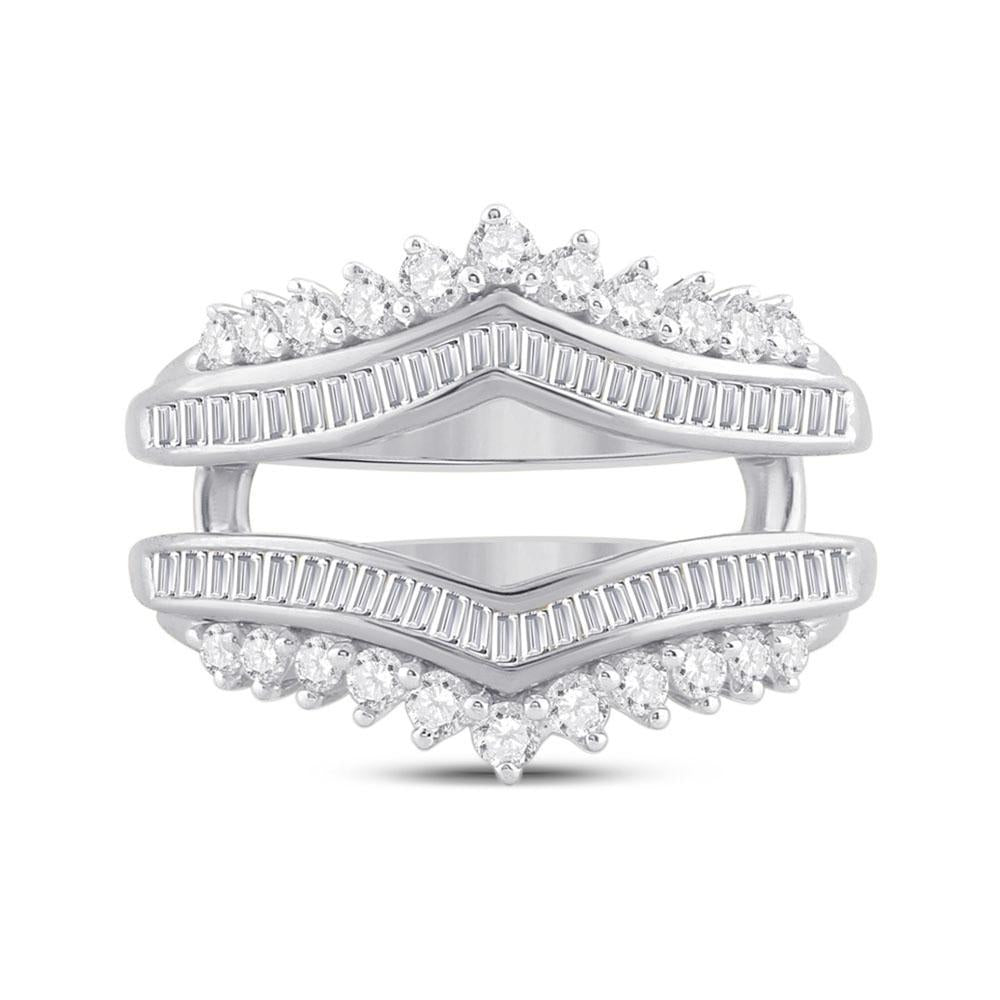 14kt White Gold Womens Round Diamond Wedding Wrap Ring Guard Enhancer 3/4 Cttw