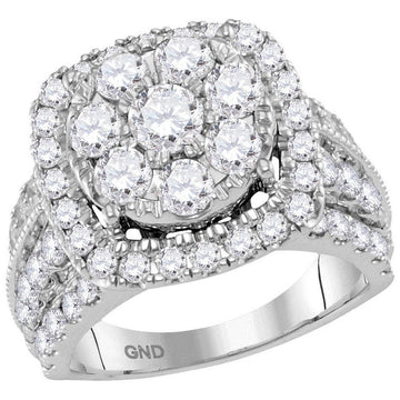 14kt White Gold Round Diamond Cluster Bridal Wedding Engagement Ring 3-1/2 Cttw