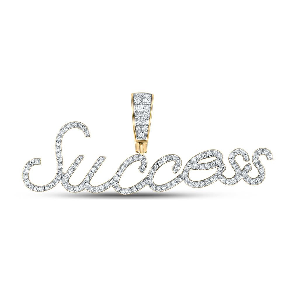 10kt Yellow Gold Mens Round Diamond Success Phrase Charm Pendant 1/2 Cttw