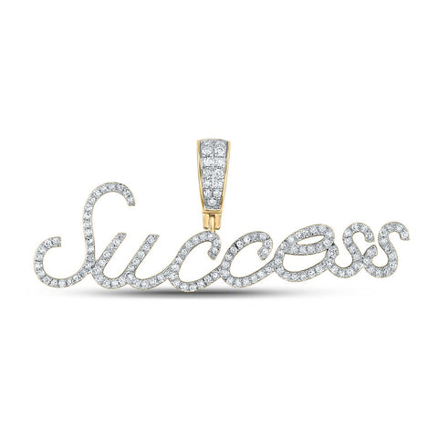10kt Yellow Gold Mens Round Diamond Success Phrase Charm Pendant 1/2 Cttw