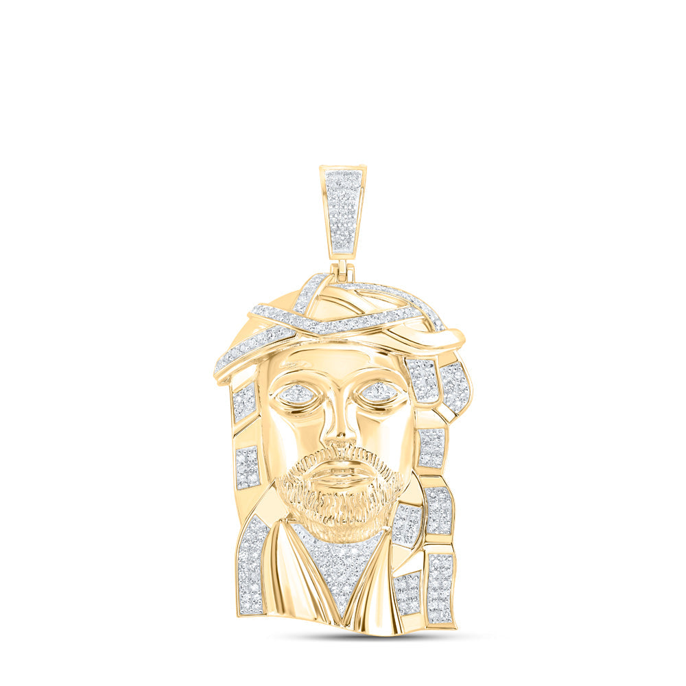 10kt Yellow Gold Mens Round Diamond Jesus Face Charm Pendant 1-1/2 Cttw