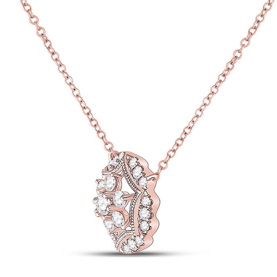 14kt Rose Gold Womens Round Diamond Floral Cluster Necklace 1/3 Cttw