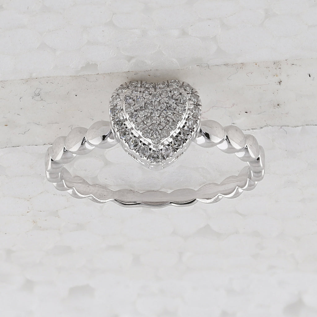 10kt White Gold Womens Round Diamond Heart Ring 1/6 Cttw