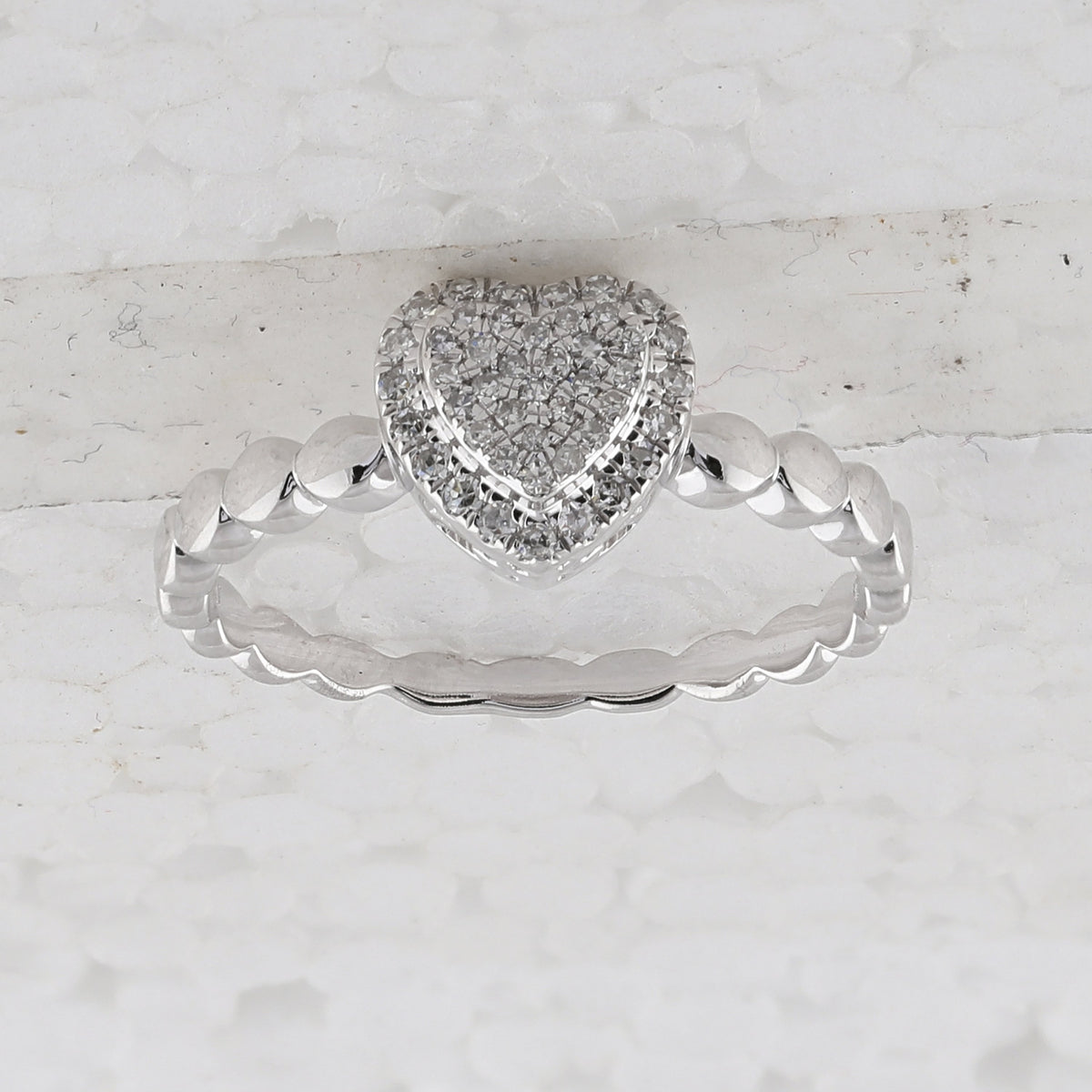 10kt White Gold Womens Round Diamond Heart Ring 1/6 Cttw