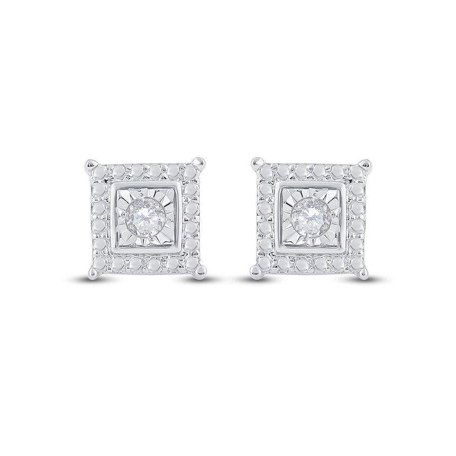 Sterling Silver Womens Round Diamond Solitaire Square Stud Earrings 1/10 Cttw