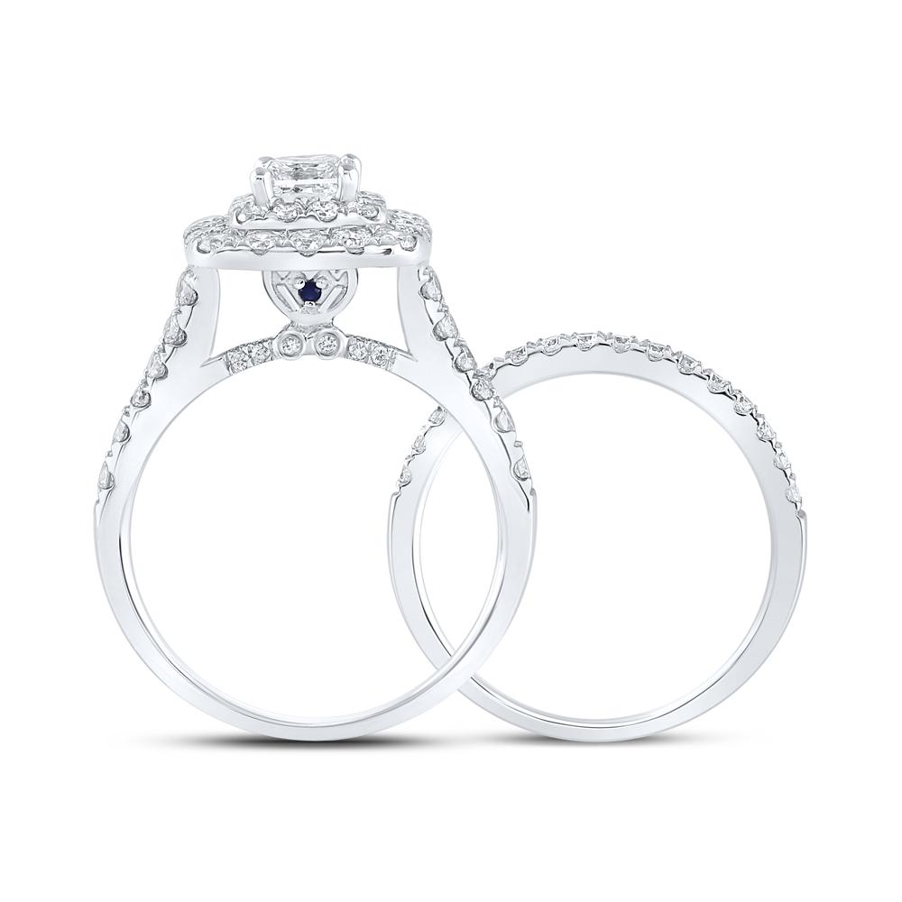 14kt White Gold Princess Diamond Halo Bridal Wedding Ring Band Set 2 Cttw