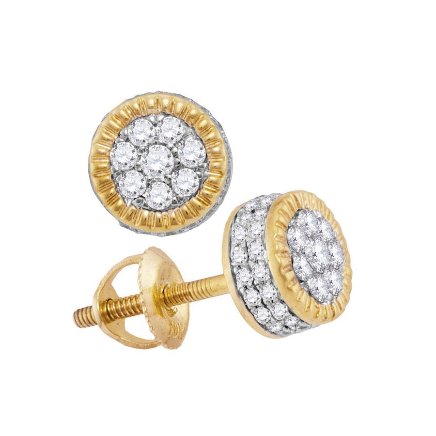 10kt Yellow Gold Mens Round Diamond Fluted Flower Cluster Stud Earrings 1/2 Cttw