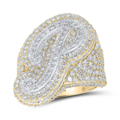 10kt Two-tone Gold Mens Baguette Diamond P Initial Letter Ring 7 Cttw