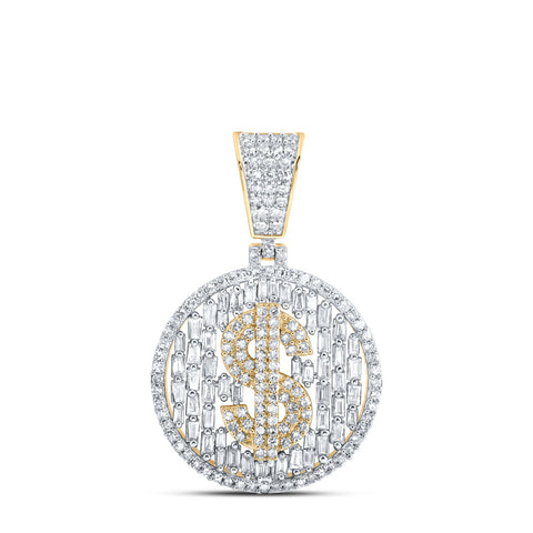 10kt Yellow Gold Mens Round Diamond Dollar Sign Circle Charm Pendant 1-1/2 Cttw