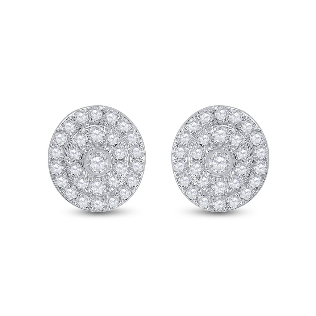 10kt White Gold Womens Round Diamond Oval Earrings 1/3 Cttw