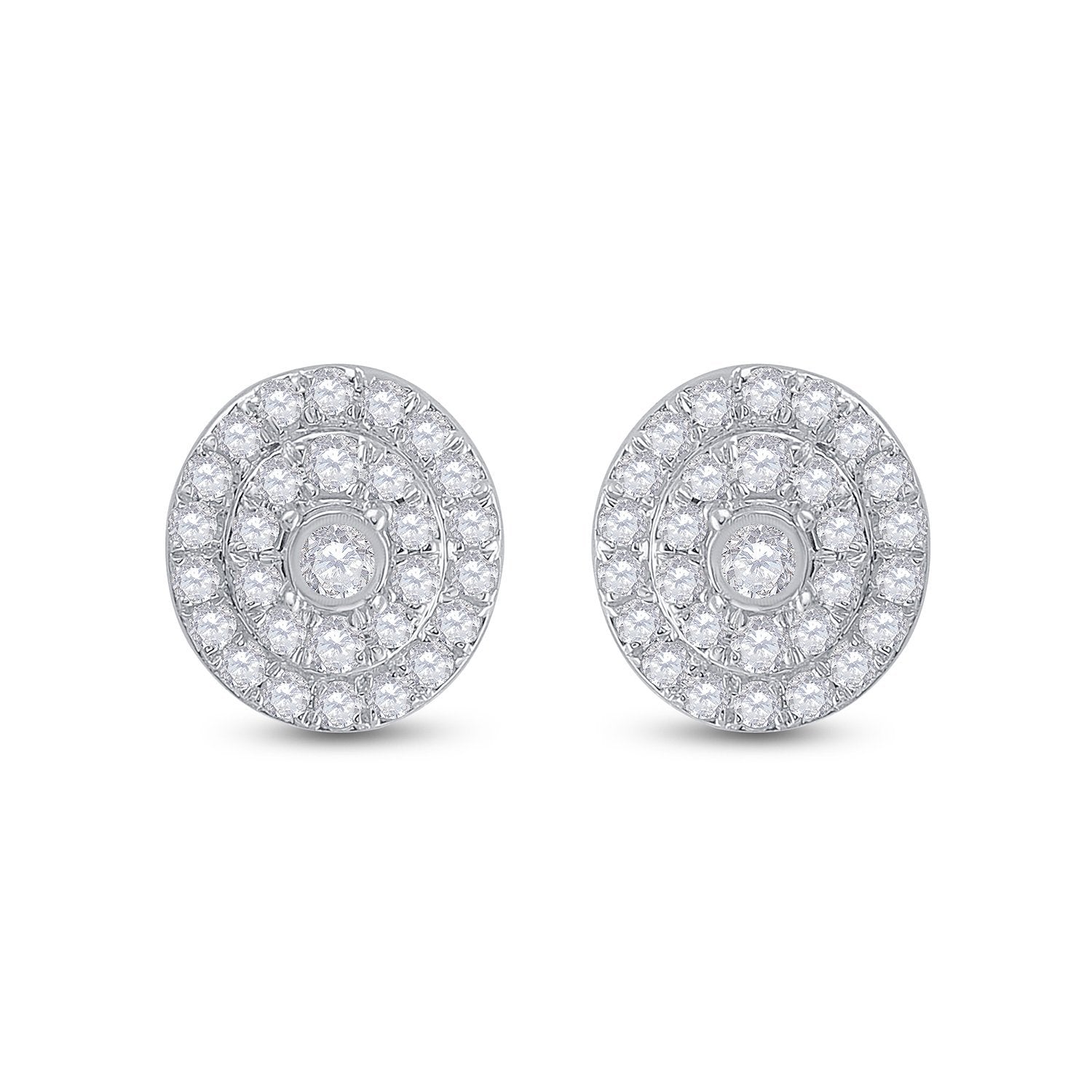 10kt White Gold Womens Round Diamond Oval Earrings 1/3 Cttw