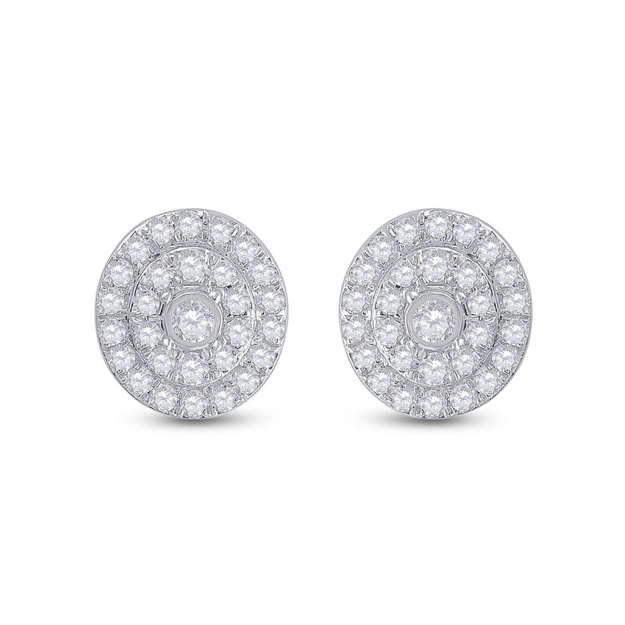 10kt White Gold Womens Round Diamond Oval Earrings 1/3 Cttw