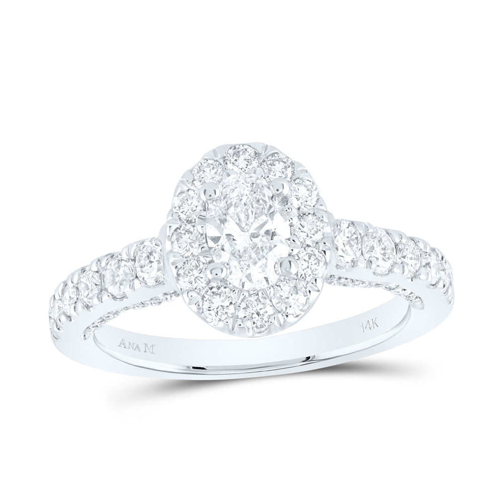 14kt White Gold Oval Diamond Halo Bridal Wedding Engagement Ring 1-1/2 Cttw