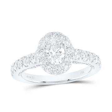 14kt White Gold Oval Diamond Halo Bridal Wedding Engagement Ring 1-1/2 Cttw