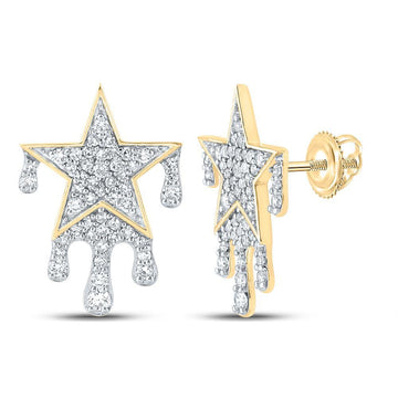 10kt Yellow Gold Round Diamond Dripping Star Earrings 3/4 Cttw