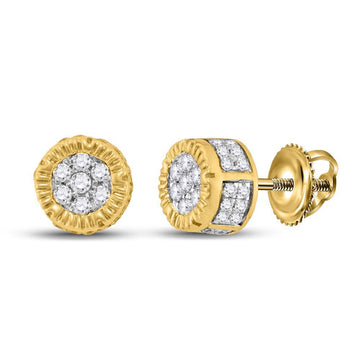 10kt Yellow Gold Mens Round Diamond 3D Circle Cluster Stud Earrings 1/4 Cttw